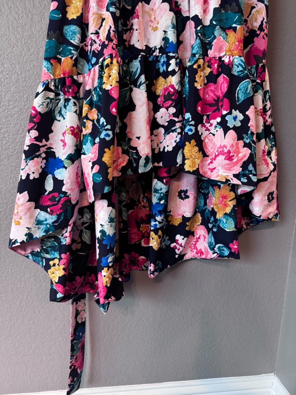 Eliza J Floral Asymmetrical High-Low Maxi Skirt Size 2 Navy Pink Floral NWOT - Picture 9 of 15